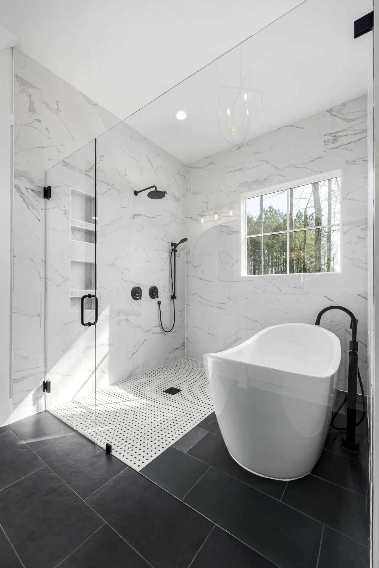 bathroom with free-standing tub