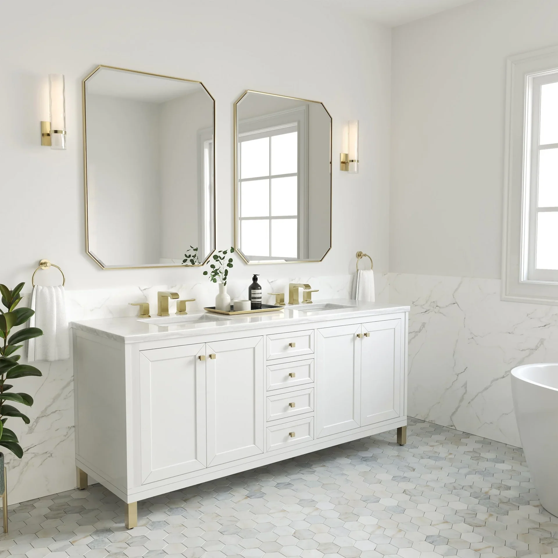 Modern Double Vanity in Glossy White