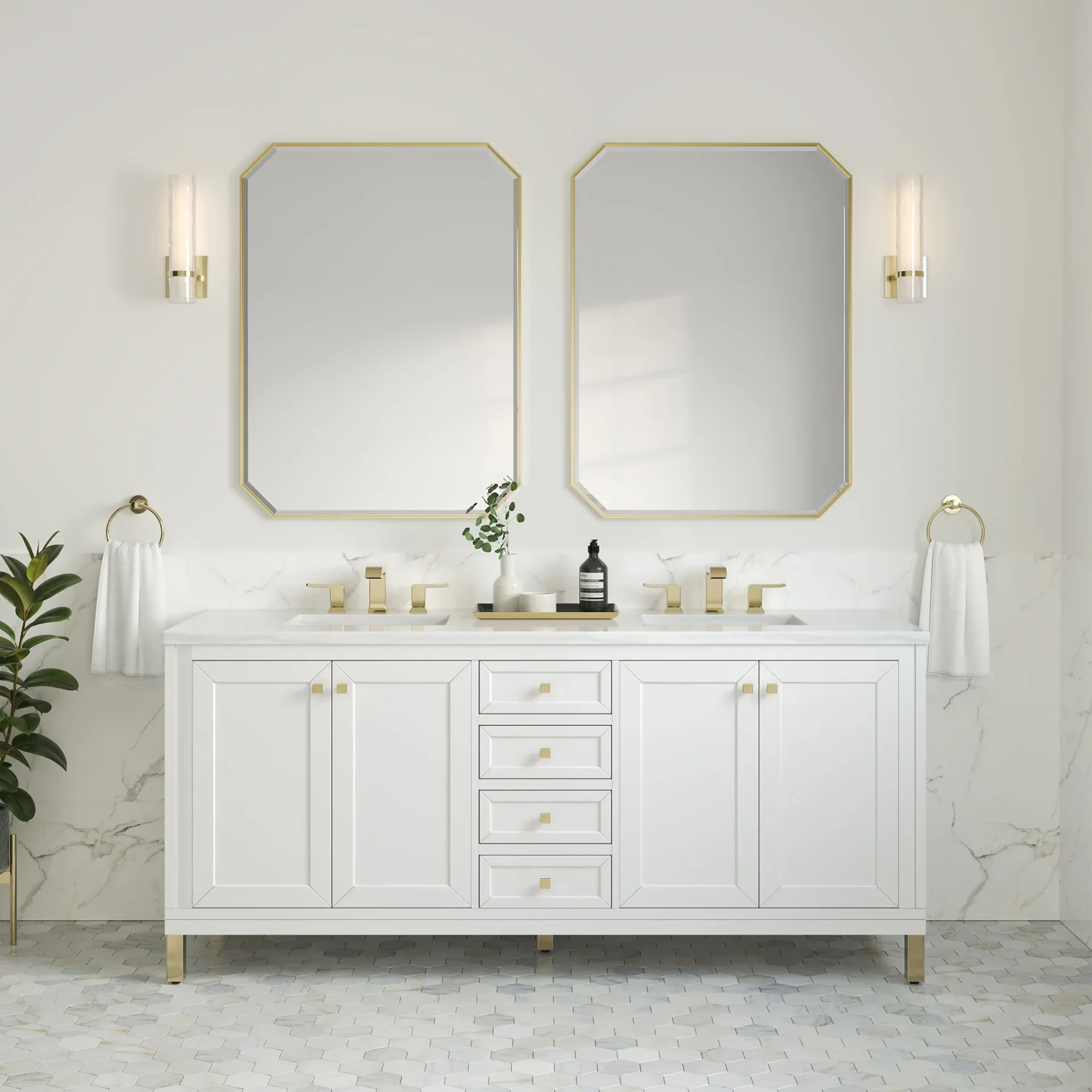 Chicago 72" Double Bathroom Vanity in Glossy White