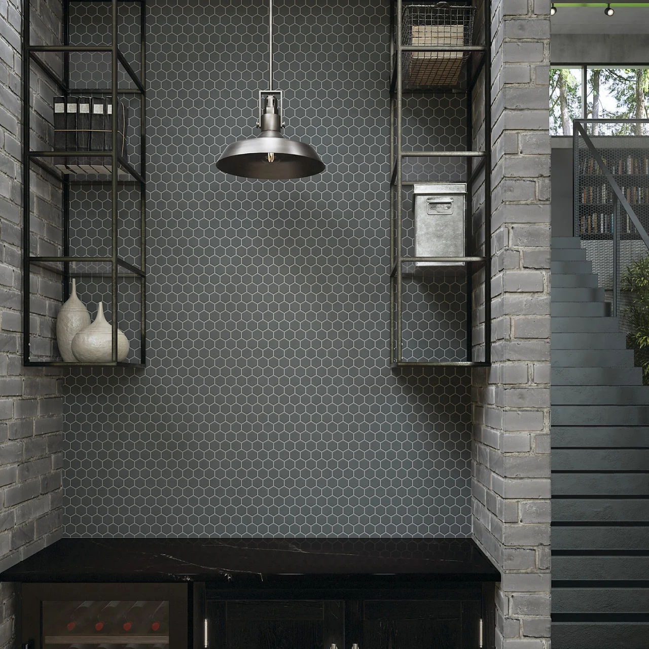Color Wheel Mosaic Hexagon tile in matte chalkboard
