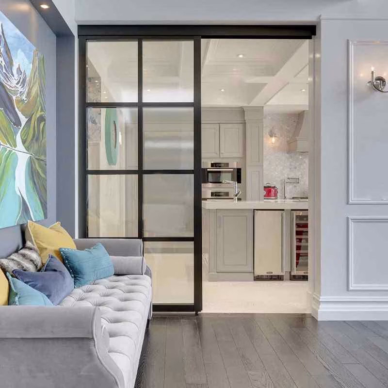 living room kitchen room divider suspended door
