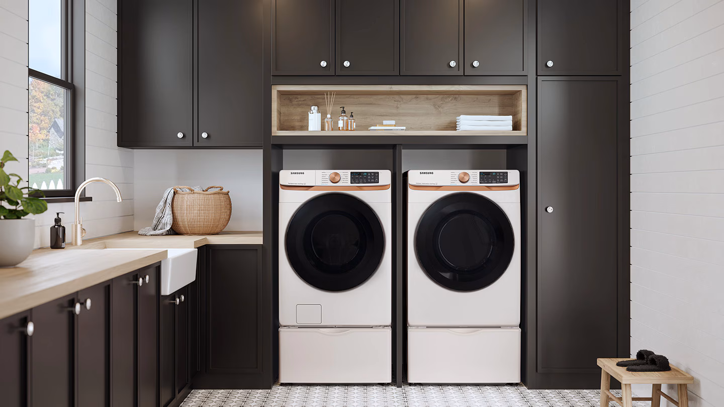 white Samsung washer and dryer